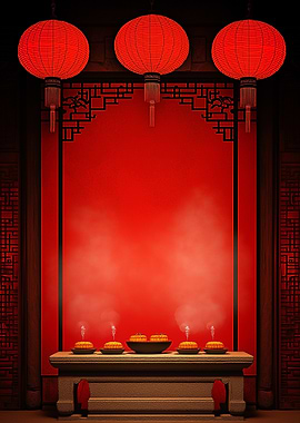 Chinese New Year Altar with Lanterns