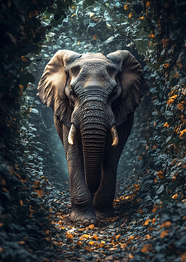 Elephant in a Lush Forest Path