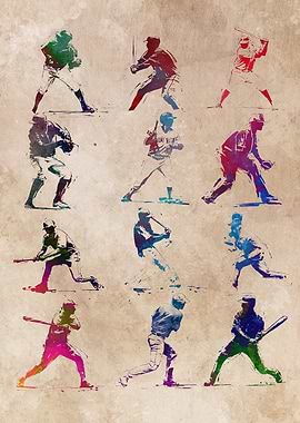 Baseball Players Watercolor Art