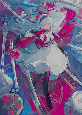 Anime Girl with Swords Digital Art