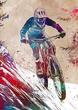 Mountain Biker Watercolor Art