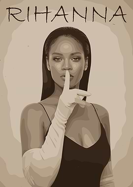 Rihanna Portrait with Shushing Gesture