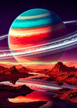 Exoplanet Landscape with Ringed Planet