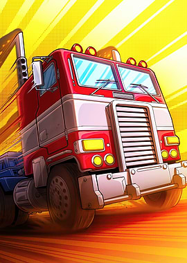 Red and White Truck Cartoon