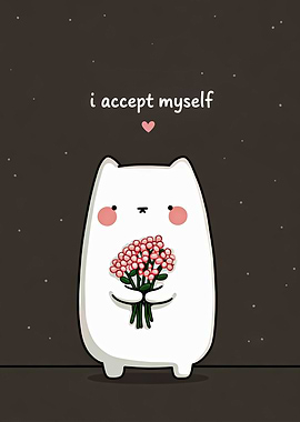 Cute Cat with Flowers Illustration