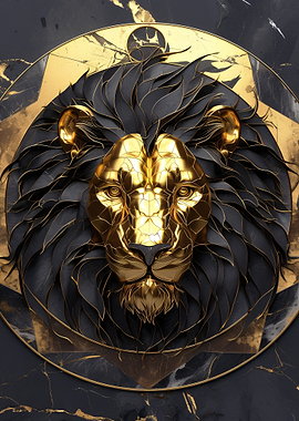 Golden Lion Head Art