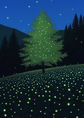 Glowing Tree and Field at Night
