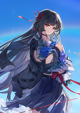Chisa with Flowers in Blue Sky