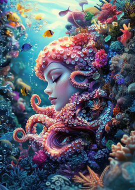 Octopus Woman in Coral Reef