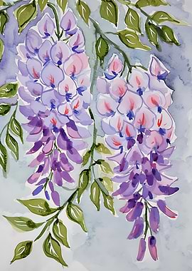 Watercolor Wisteria Flowers