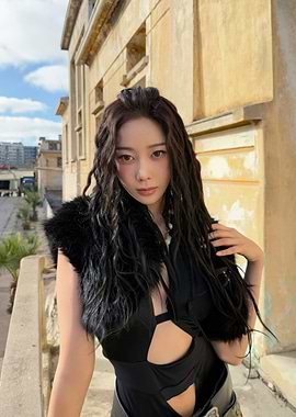 Woman in Black Outfit Posing Outdoors