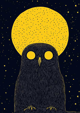 Owl and Moon Illustration