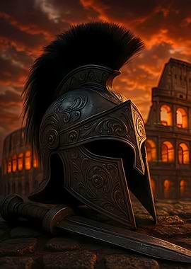 Roman Helmet and Sword with Colosseum