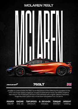 McLaren 765LT Car Poster