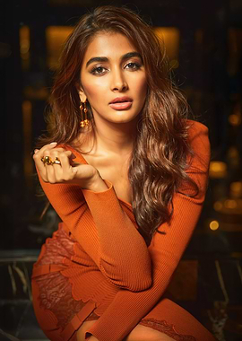 Pooja Hegde Portrait in Orange Dress