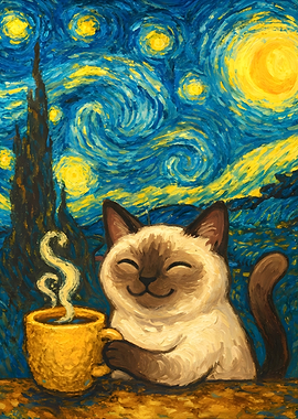 Starry Night Cat Coffee
