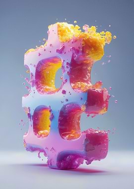 Melting Hashtag Sculpture — Vibrant Neon 3D Abstract