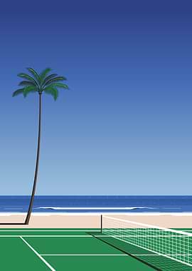 Beach Tennis Court with Palm Tree