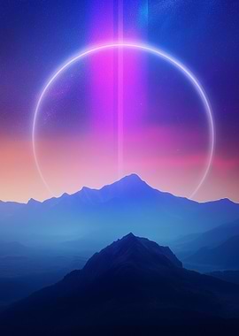 Neon Circle Over Mountain Landscape