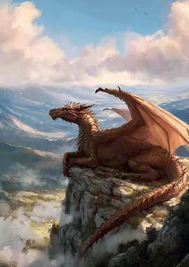Dragon on Cliff Overlooking Landscape