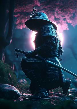 Samurai Warrior in Dark Forest