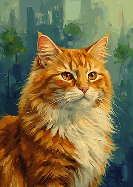 Orange Cat Portrait in Cityscape
