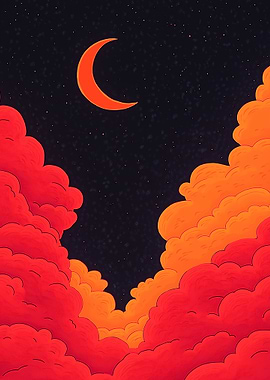 Red Moon and Clouds