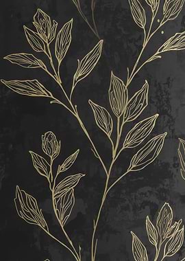 Gold Floral Line Art on Black