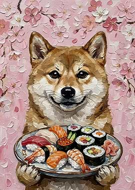 Shiba Inu with Sushi