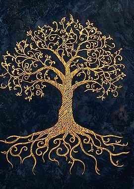 Golden Tree of Life on Blue