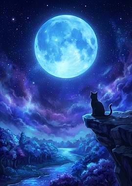 Cat gazing at the moon