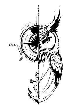 Owl, Compass, and Anchor Illustration
