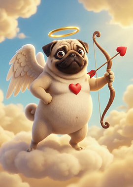 Cupid Pug in the Clouds