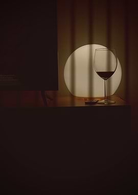 Wine glass and lamp on table