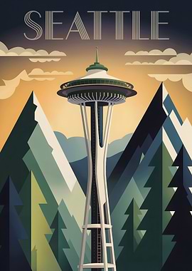 Seattle Space Needle Travel Poster