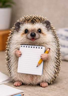 Cute Hedgehog Holding Flowers in Meadow