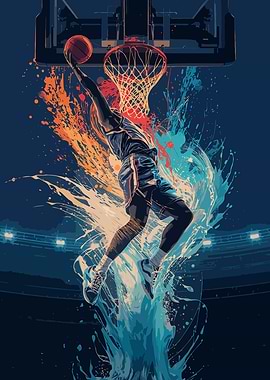 Basketball Player Dunking with Paint Splatters
