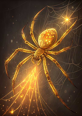 Golden Spider and Web Illustration