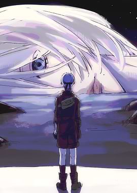 Anime Character Stares at Giant Face