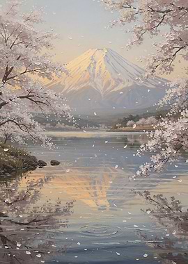 Mount Fuji and Cherry Blossoms Painting