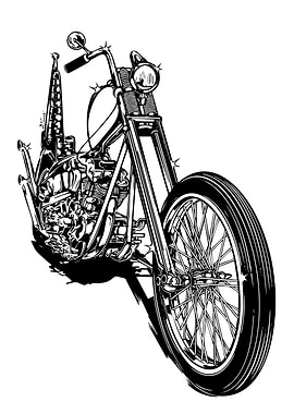 Black and White Chopper Motorcycle Illustration