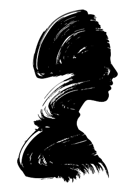 Black Silhouette Woman Profile Brush Strokes