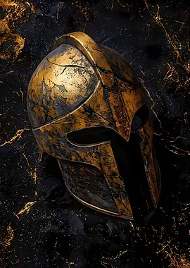 Golden Spartan Helmet on Dark Background