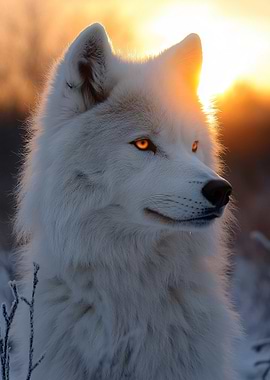 White Wolf Portrait at Sunset