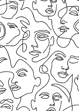 Abstract Faces Line Art Pattern