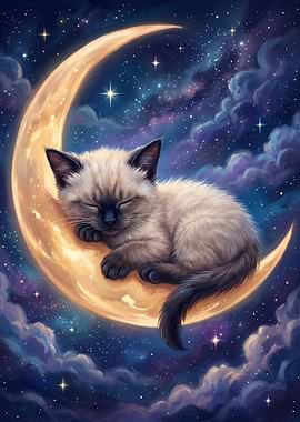 Kitten Sleeping on the Moon