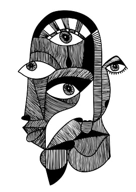 Abstract Face Line Art