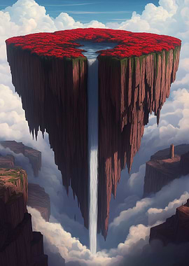 Floating Island Waterfall Landscape