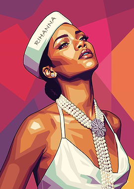 Rihanna Portrait with Sailor Hat