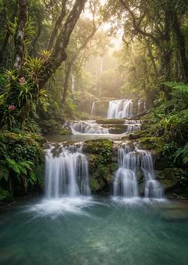 Lush Rainforest Waterfall